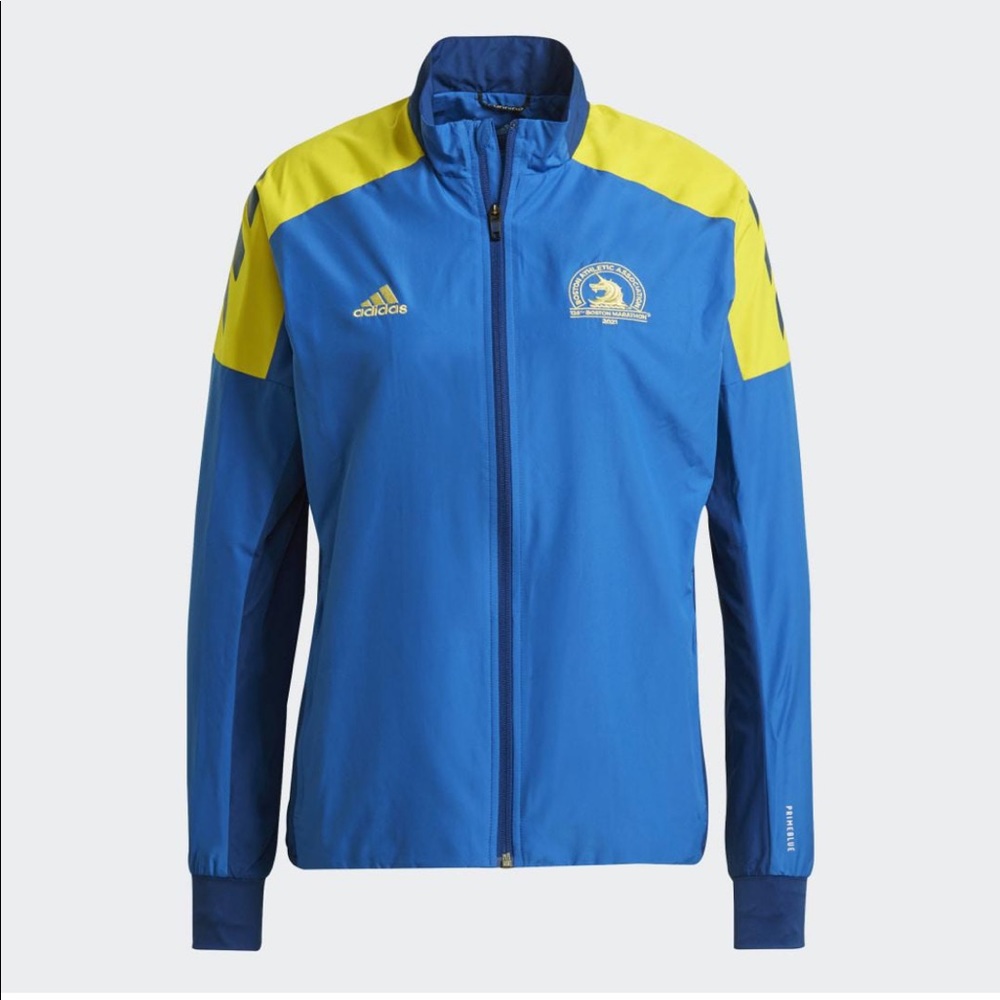 ADIDAS 2021 Boston Marathon® Celebration Jacket Blue yellow New with tags